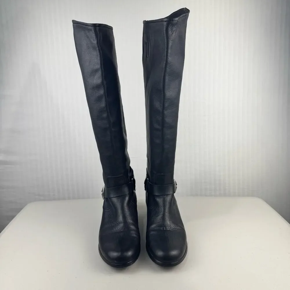 7 For All Mankind Black Leather Over the Knee Harness Riding Boots Women’s 10